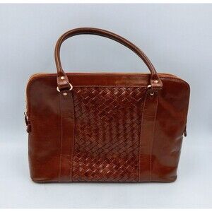 ASHWOOD Gina Brown Genuine Leather Shoulder Bag Woven Detail Purse Satchel Tote